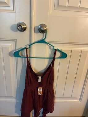 American Rag Wine Lace-Trim Spaghetti Strap Top Size S